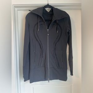 Lululemon Hooded Define Jacket in black with ruffle detail